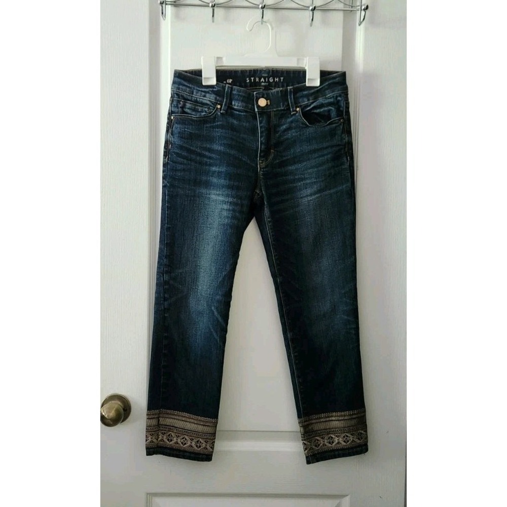 White House Black Market High Rise Jeans - Dark Blue with Tan Accents